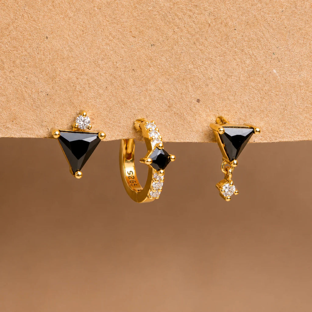 Black Art Deco Earrings Set