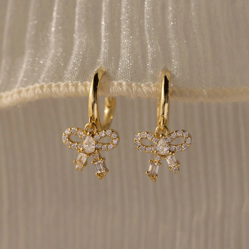 Diamond Dainty Bow Hoops