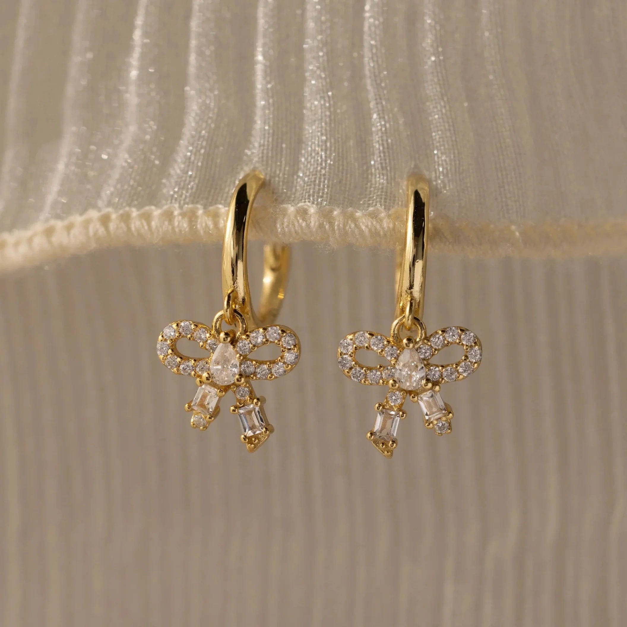 Diamond Dainty Bow Hoops