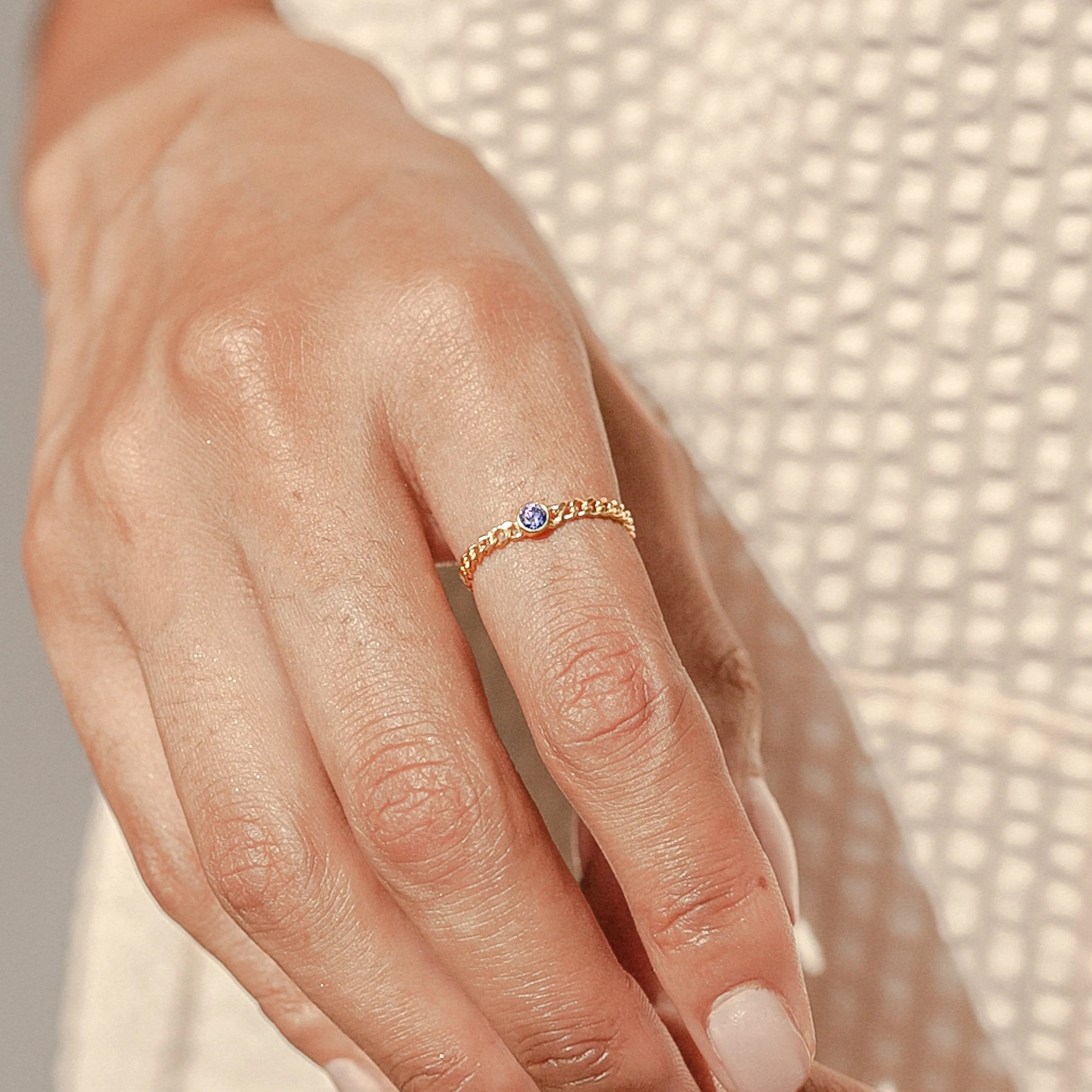 Curb Chain Birthstone Ring