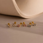 Birthstone Flatback Studs Silver 18K Gold Plated