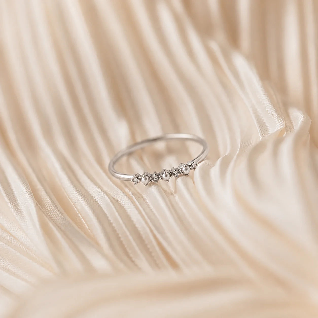 Gold Pearl Diamond Stacking Ring