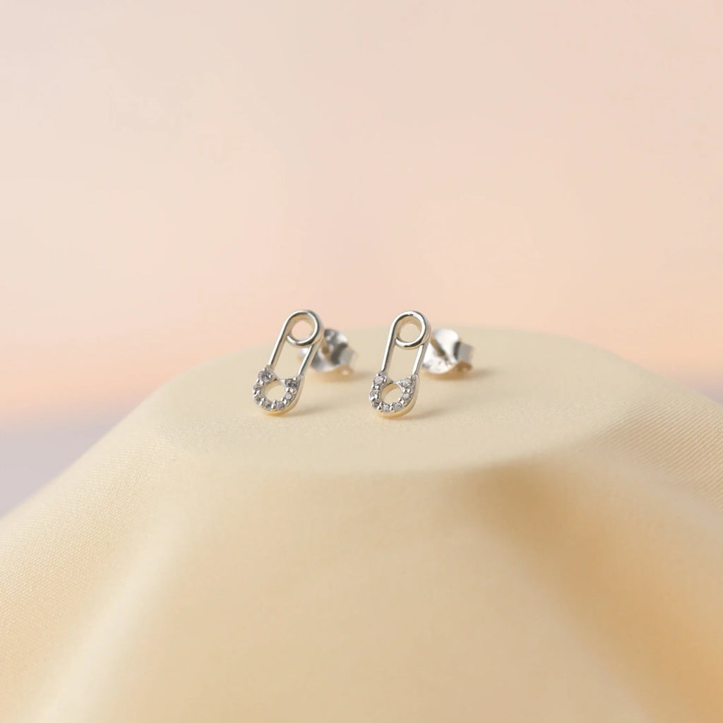Tiny Pave Safety Pin Studs