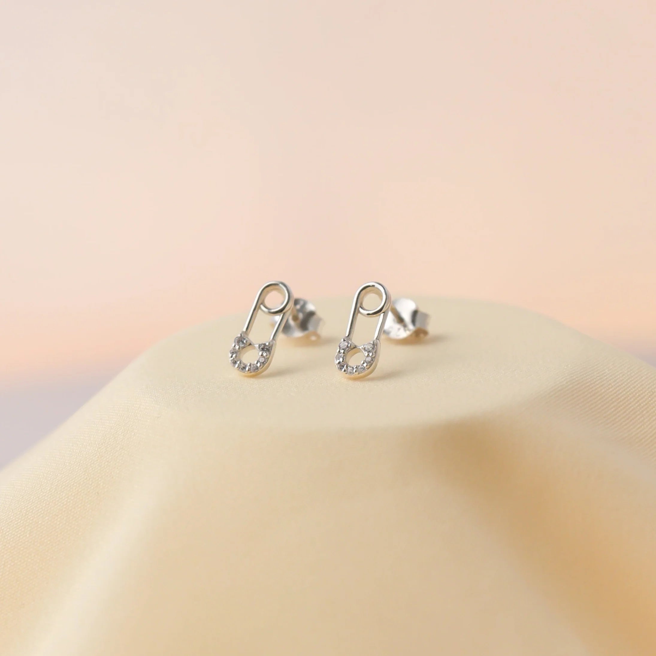 Tiny Pave Safety Pin Studs