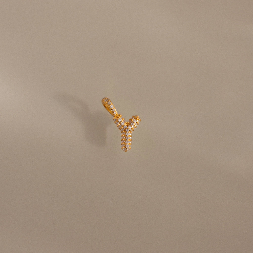 Diamond Pave Bubble Letter Charm Silver 18K Gold Plated