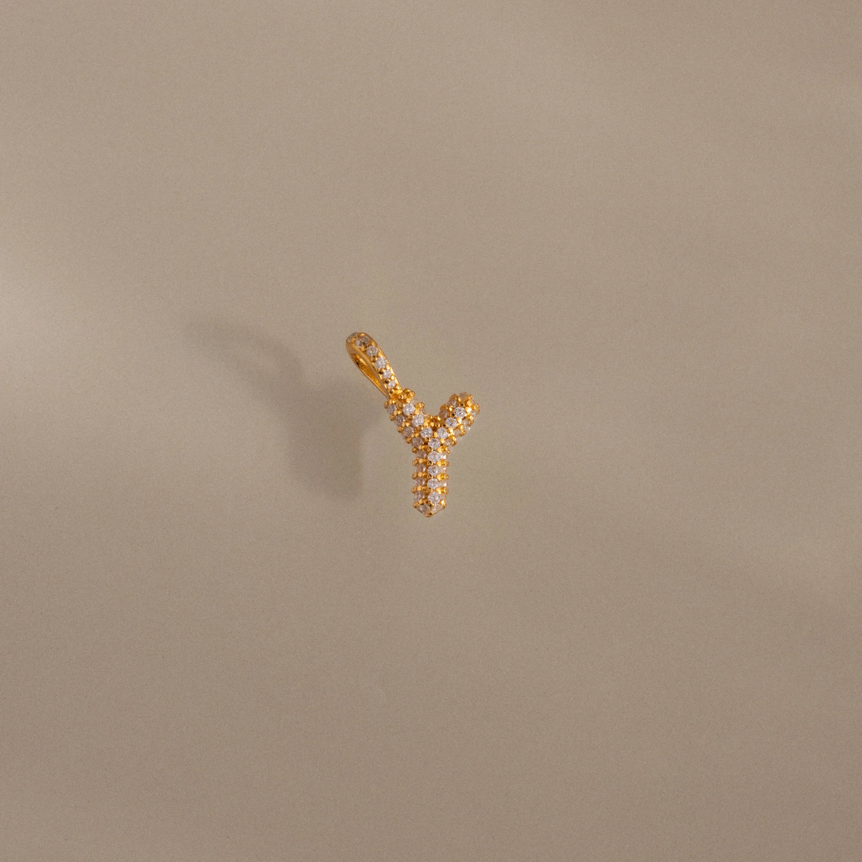 Diamond Pave Bubble Letter Charm Silver 18K Gold Plated