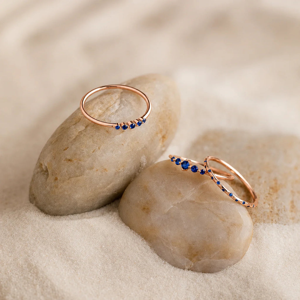 Sapphire Stacking Ring Set: Ocean-Inspired Elegance