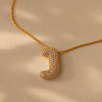 Pave Puff Letter Necklace Silver 18K Gold Plated