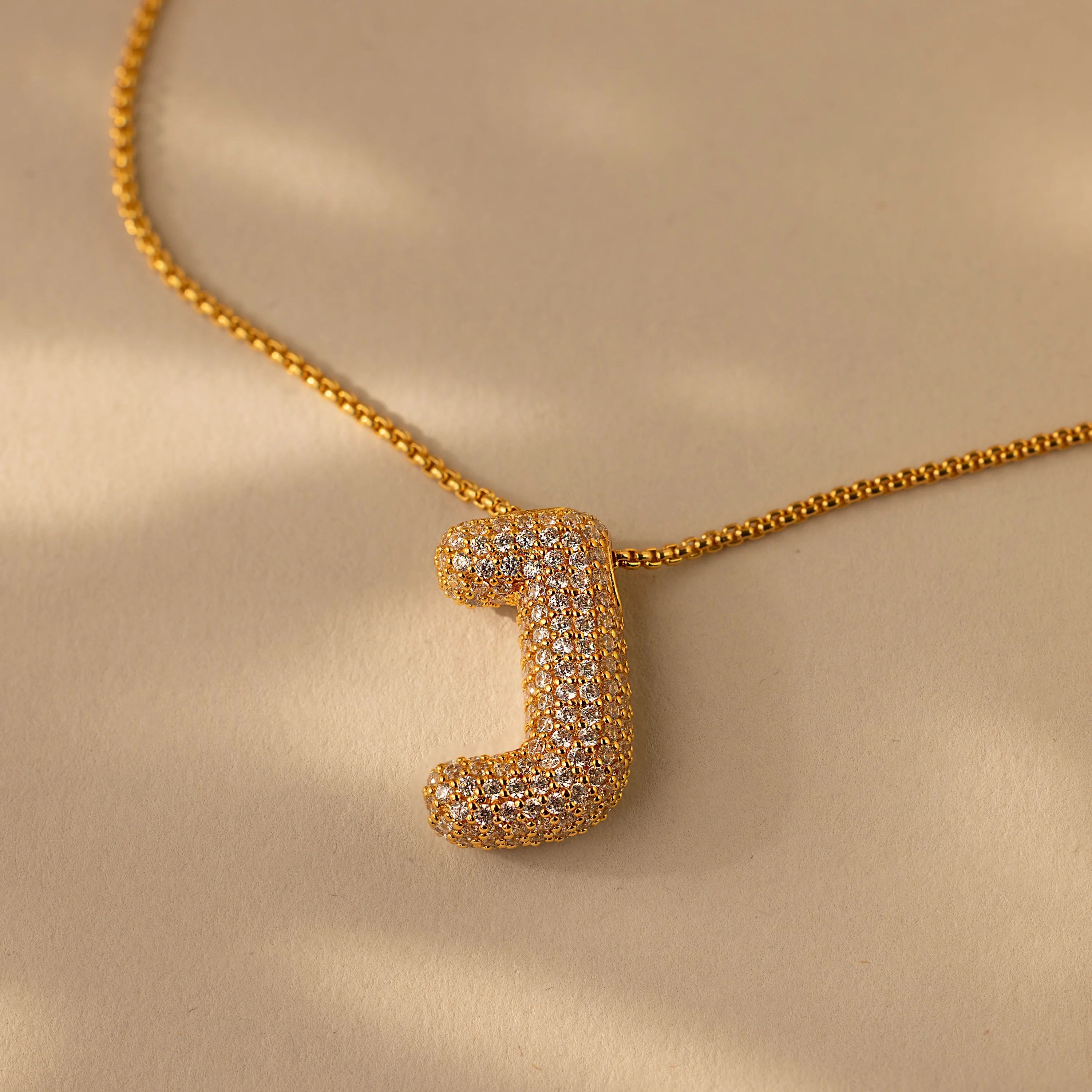 Pave Puff Letter Necklace Silver 18K Gold Plated