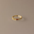 Dainty Ribbed Birthstone Ring Silver 18K Gold Plated