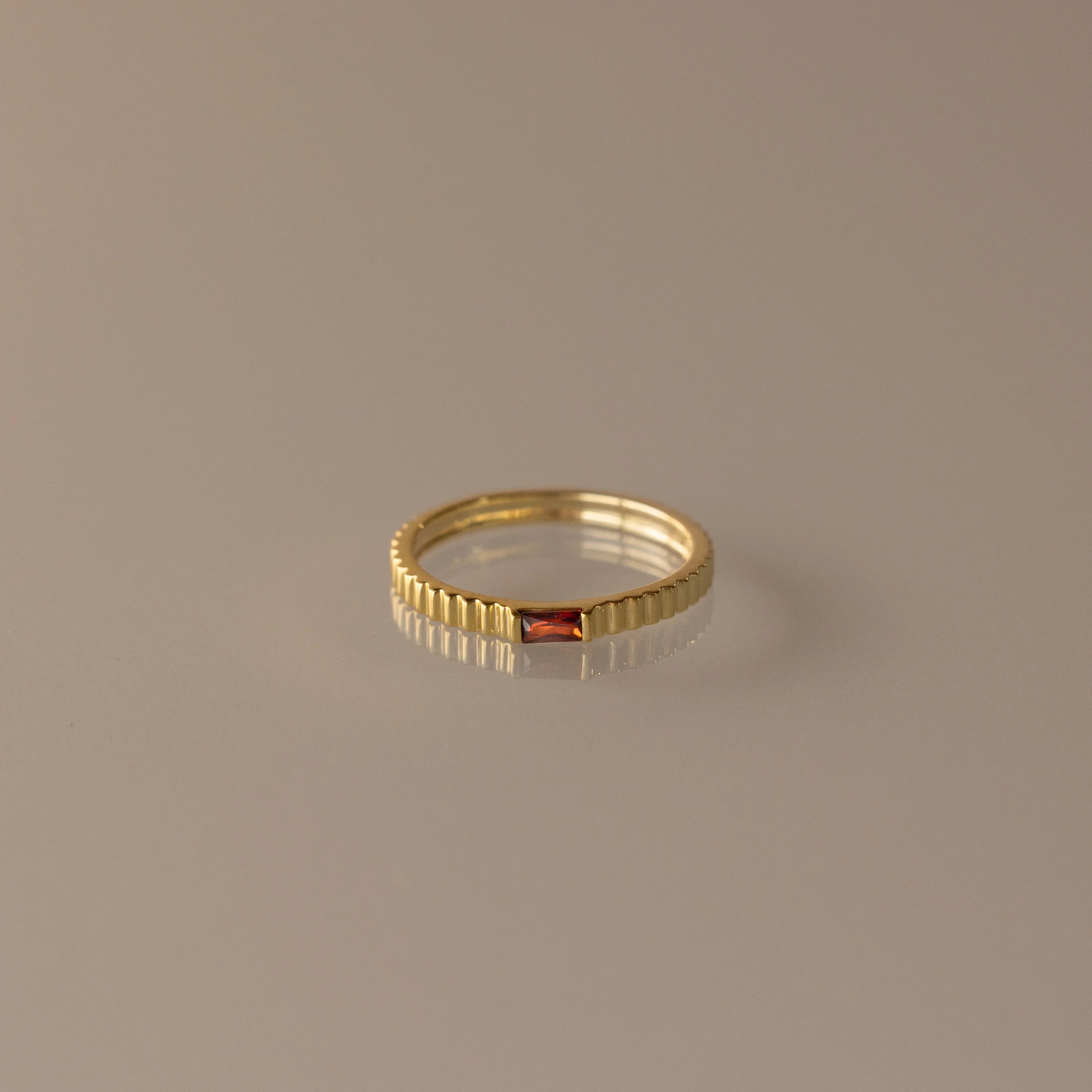 Dainty Ribbed Birthstone Ring Silver 18K Gold Plated
