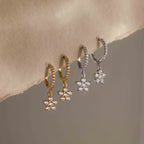 Pave Blossom Drop Huggies Silver 18K Gold Plated