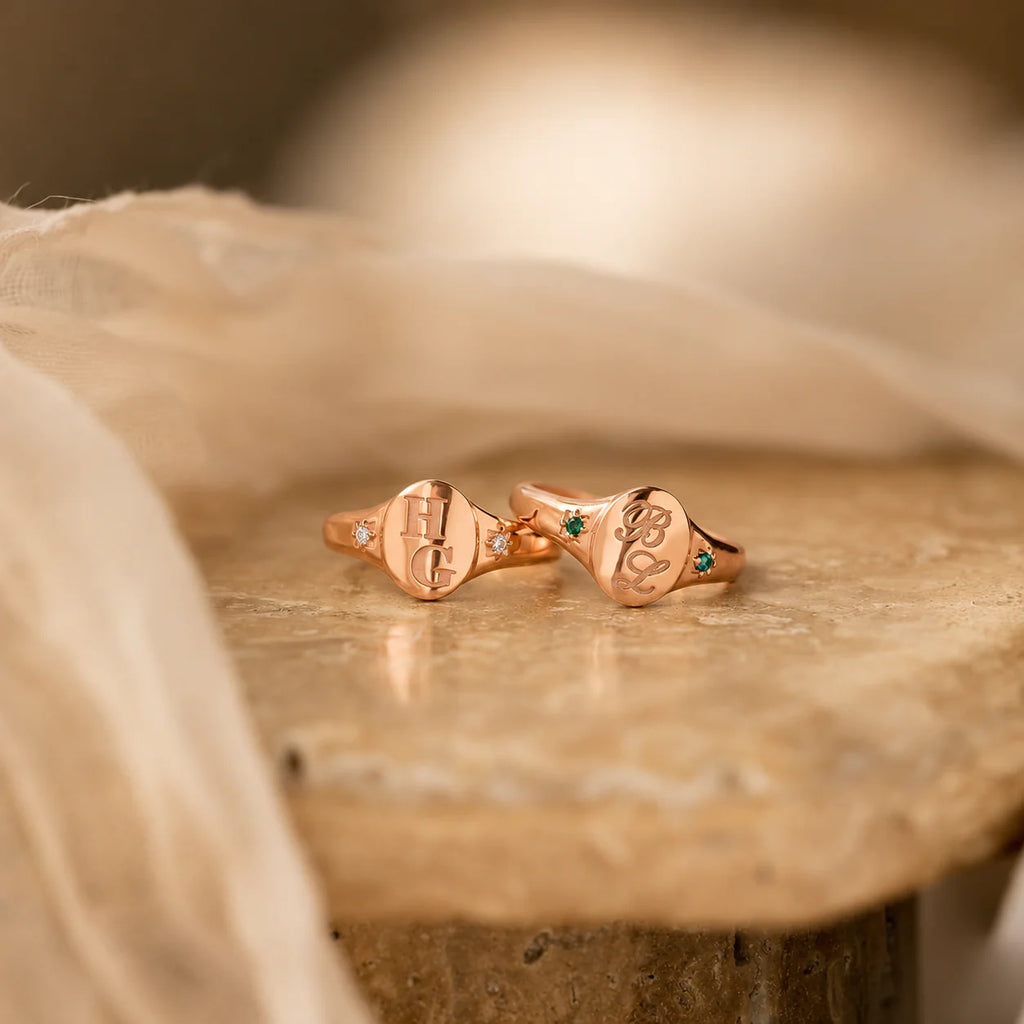 Initial Birthstone Signet Ring