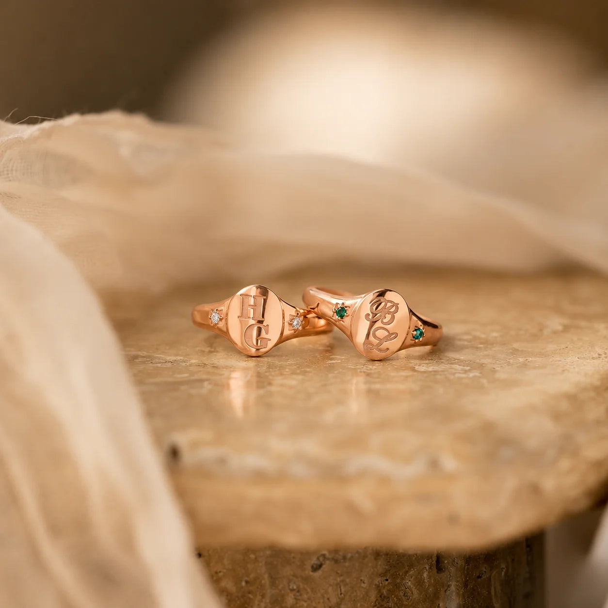 Initial Birthstone Signet Ring