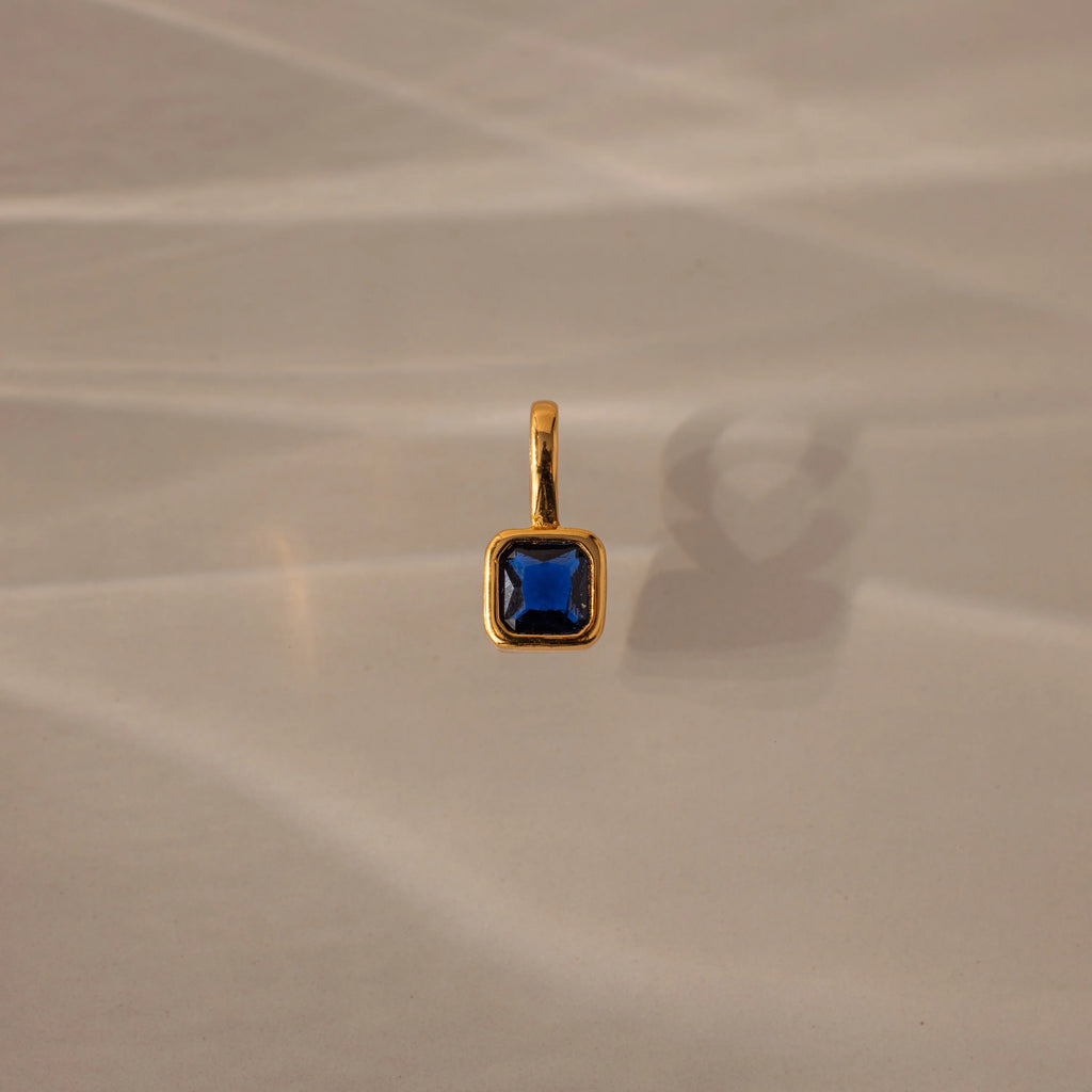 Square Bezel Birthstone Charm Silver 18K Gold Plated