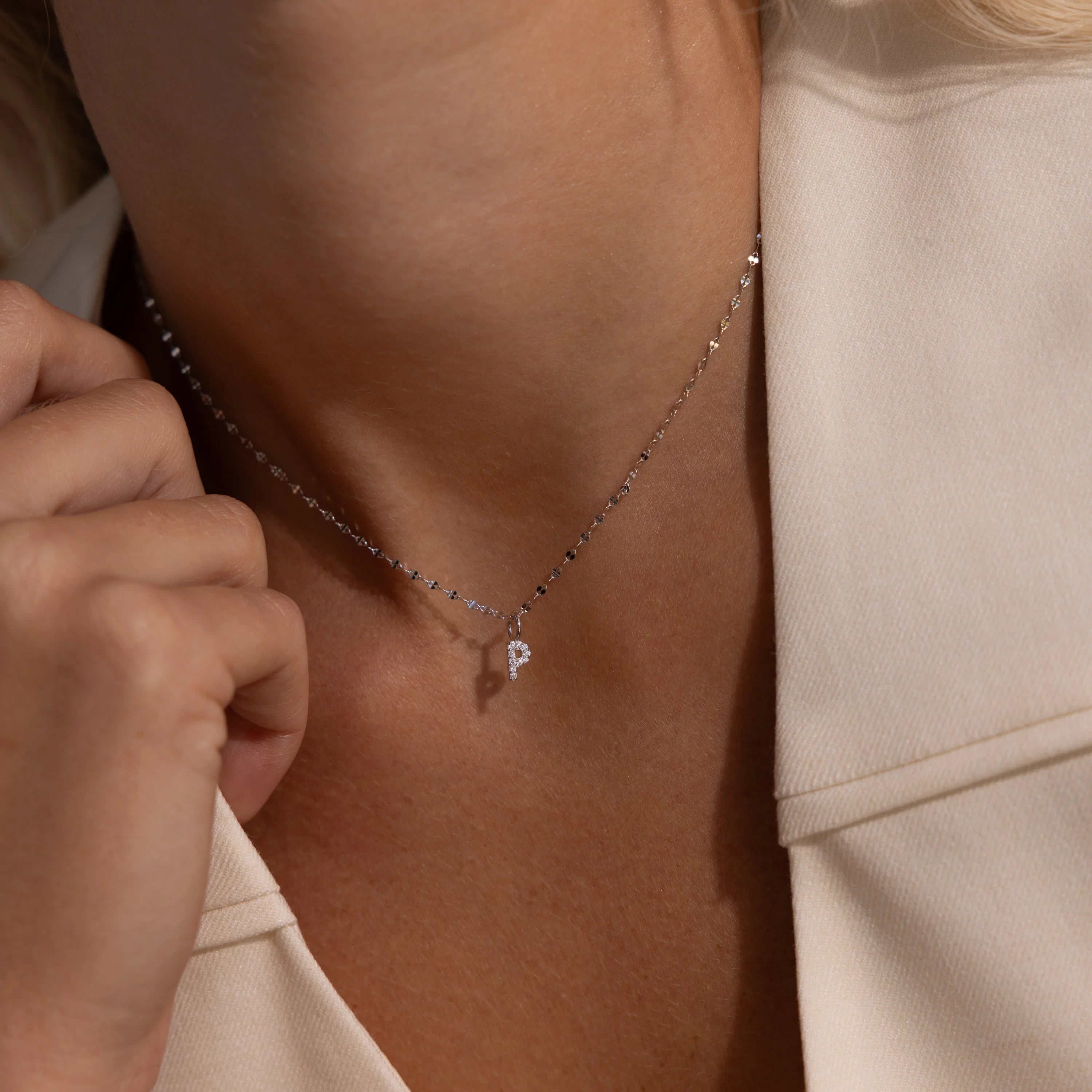 Dainty Pave Letter Necklace Silver 18K Gold Plated