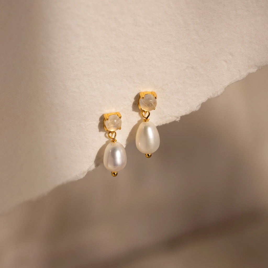 Moonstone Pearl Drop Earrings