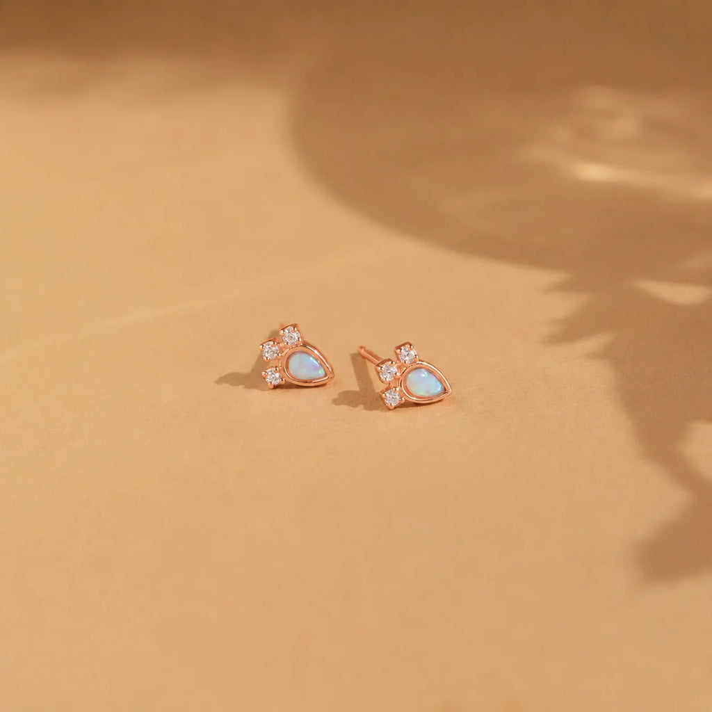 Diamond and Opal Teardrop Studs