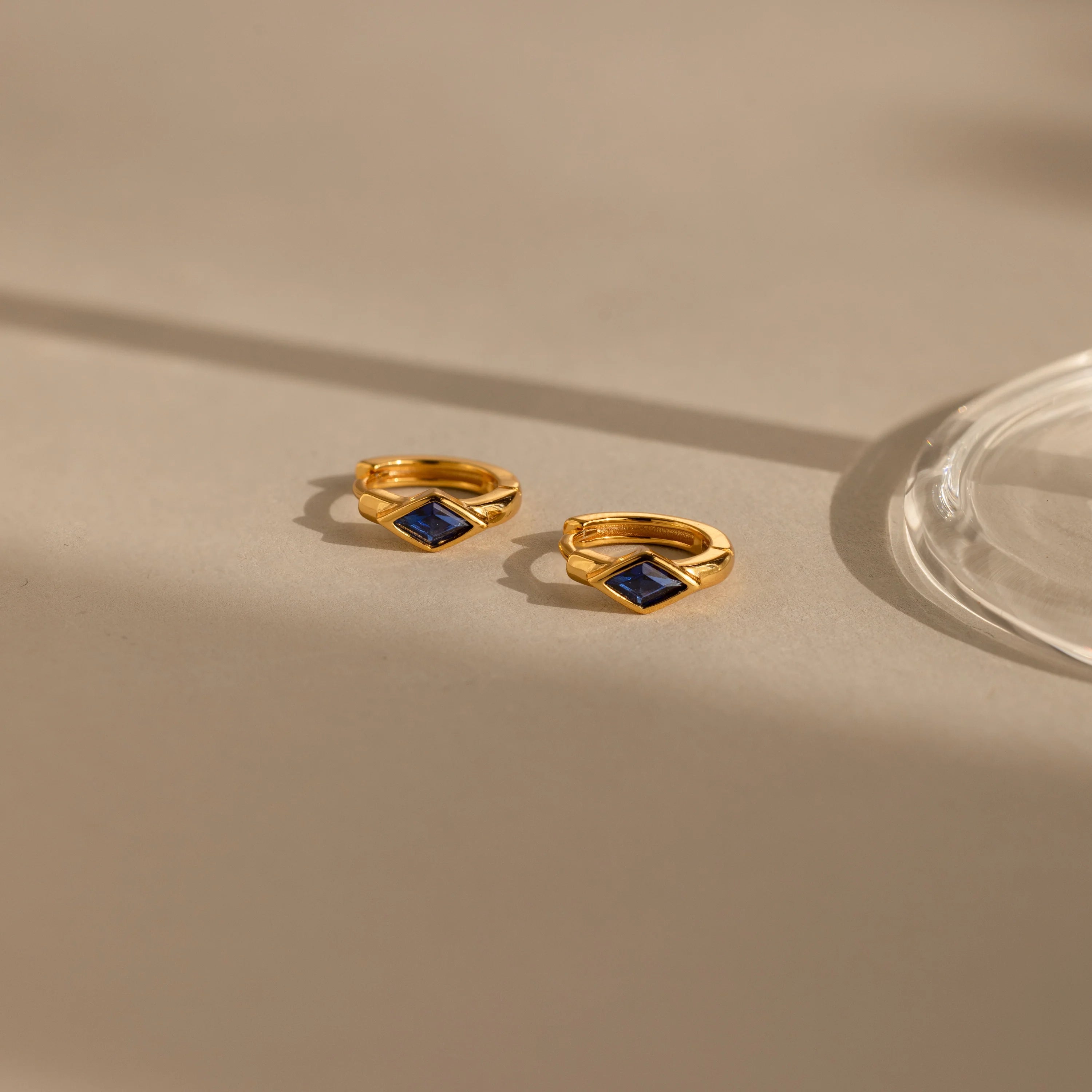 Rhombus Birthstone Huggies Silver 18K Gold Plated