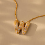 Pave Puff Letter Necklace Silver 18K Gold Plated
