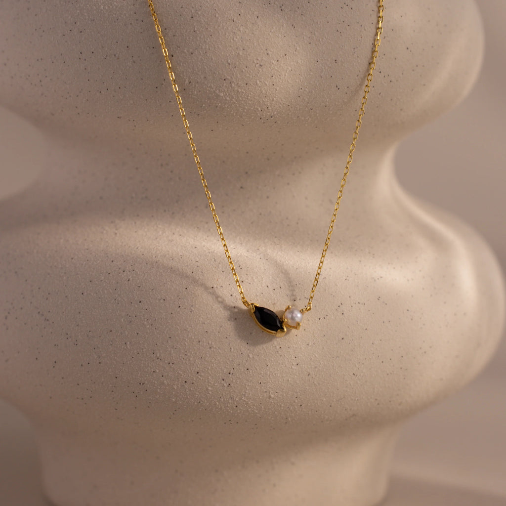 Marquise Birthstone Pearl Necklace Silver 18K Gold Plated