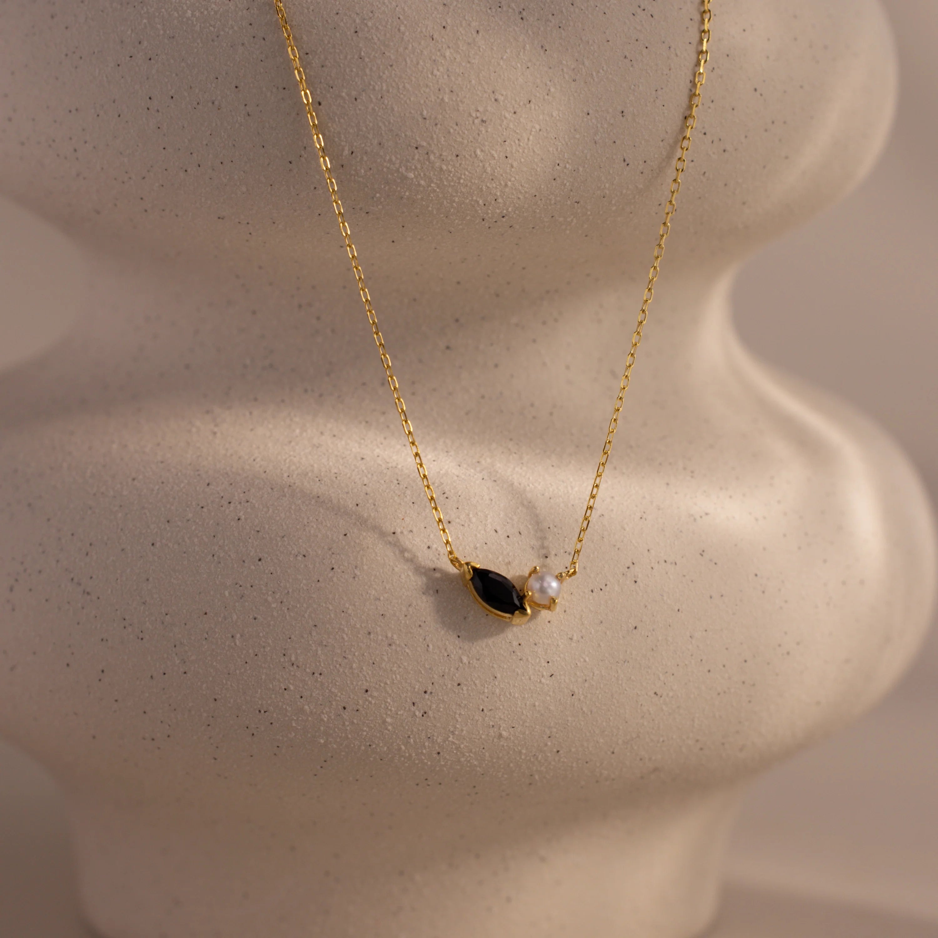 Marquise Birthstone Pearl Necklace Silver 18K Gold Plated