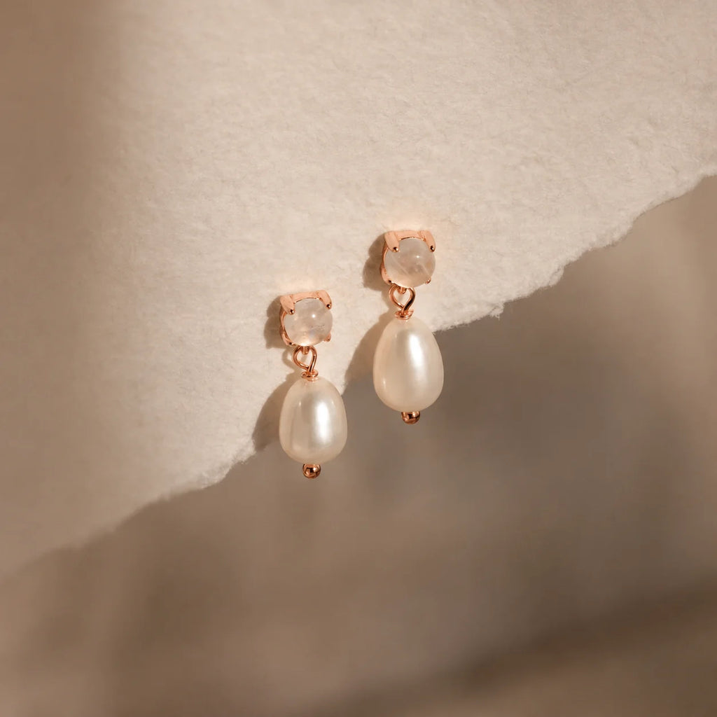 Moonstone Pearl Drop Earrings