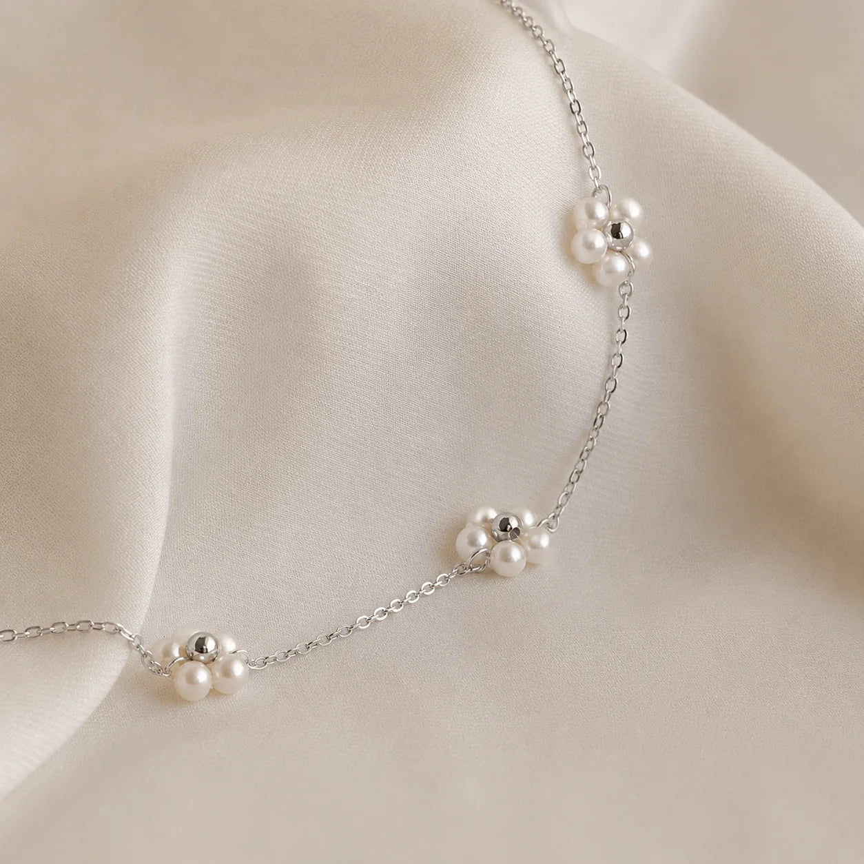Flower Pearl Station Necklace