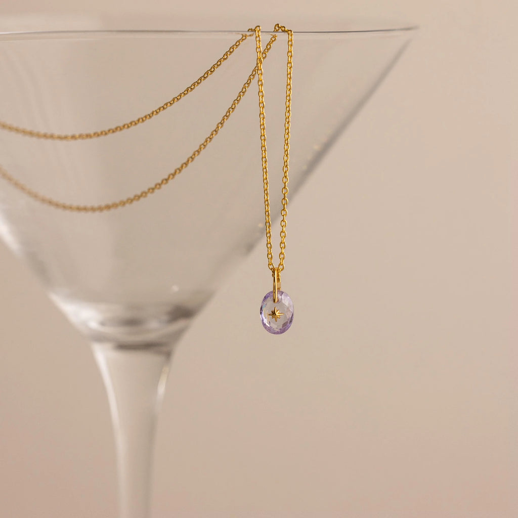 North Star Birthstone Signet Charm Necklace Silver 18K Gold Plated