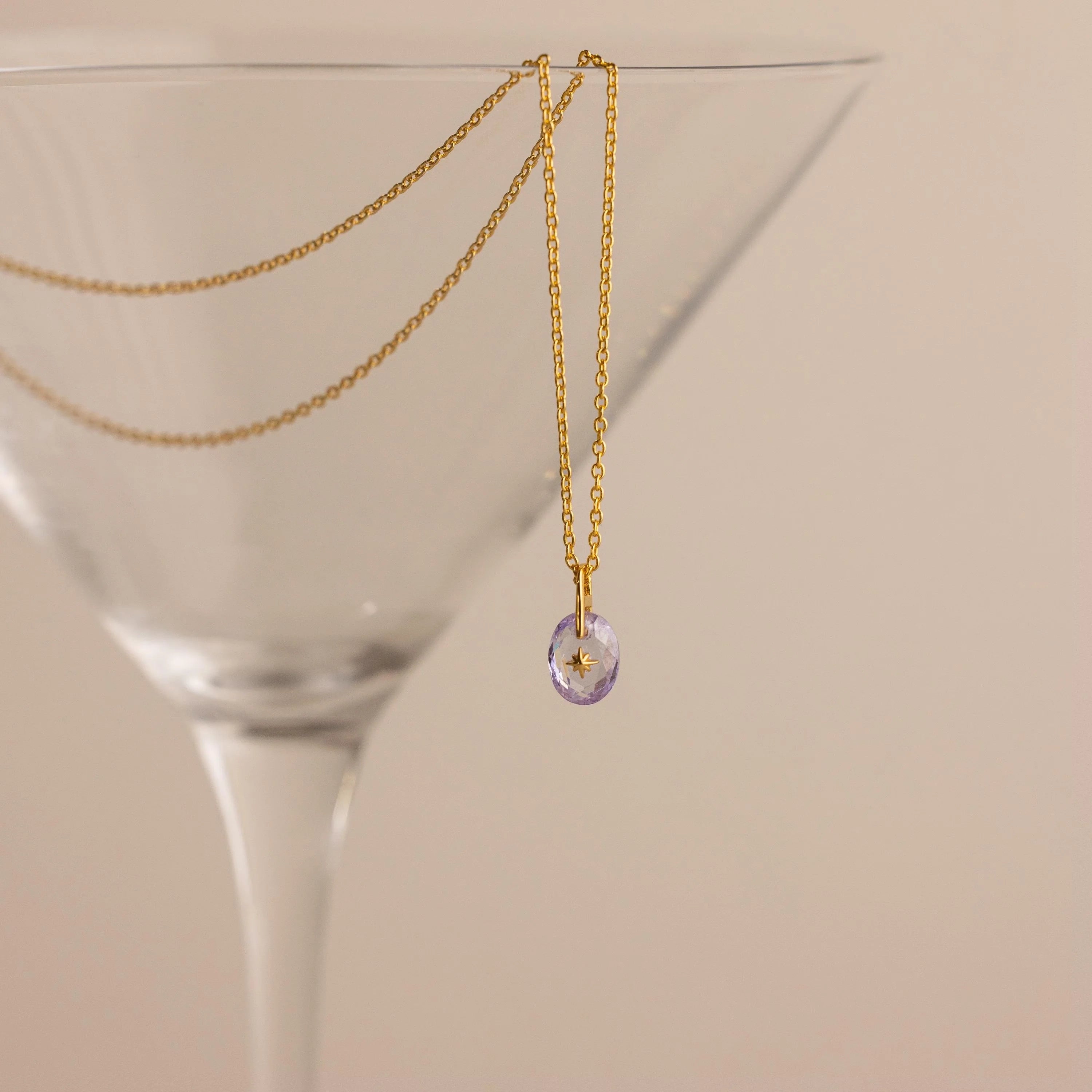 North Star Birthstone Signet Charm Necklace Silver 18K Gold Plated