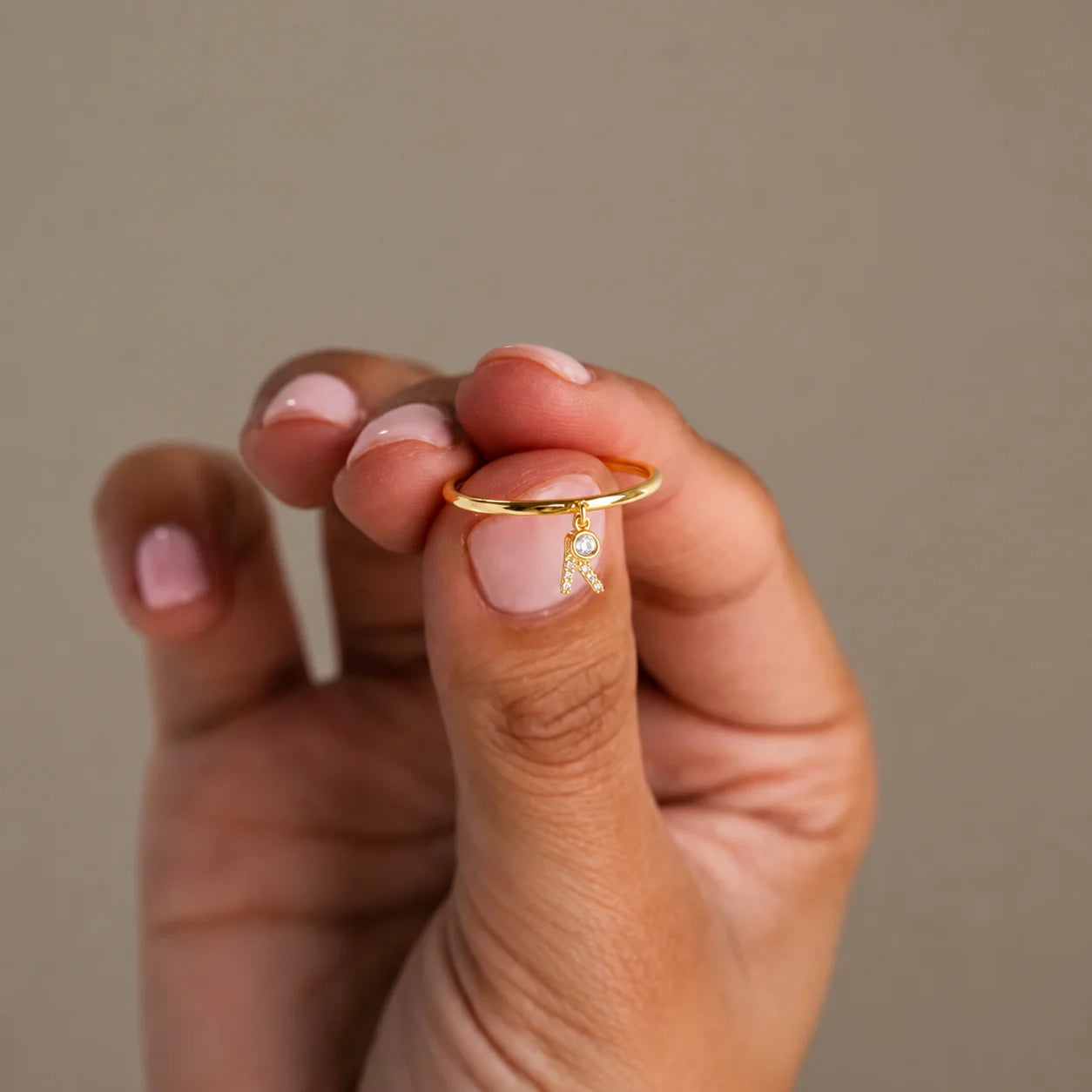 Pave Initial Birthstone Drop Ring