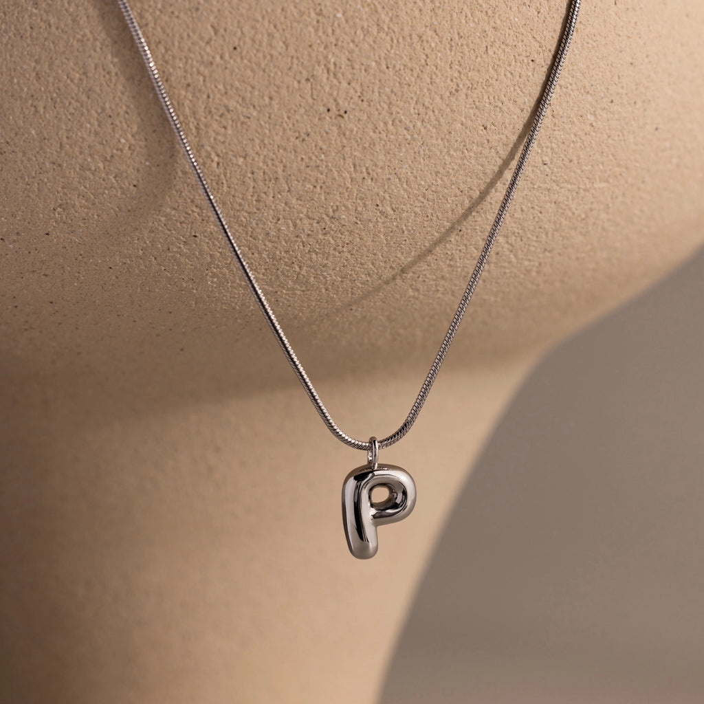 Bubble Letter Necklace Silver 18K Gold Plated