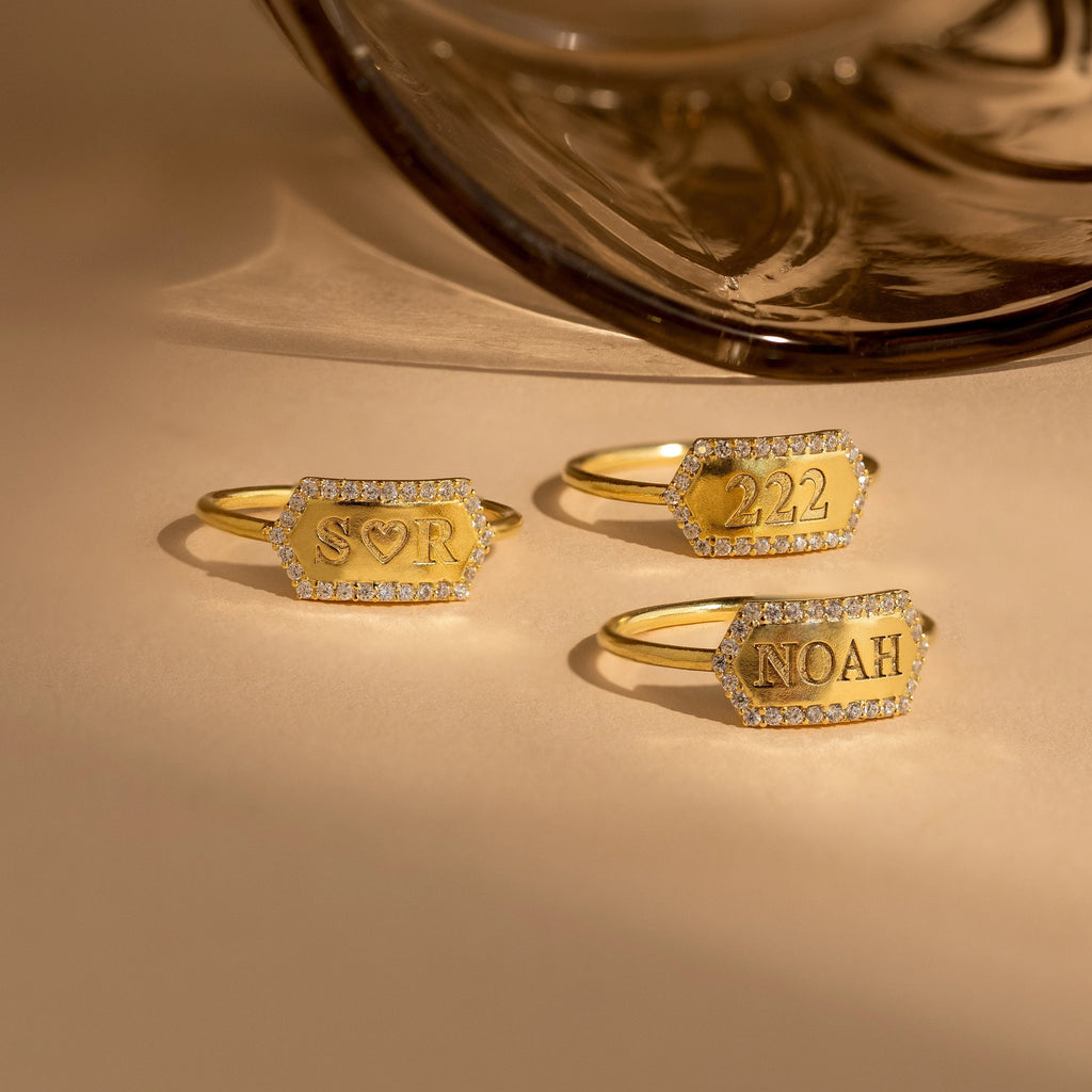 Engraved Hexagon Ring