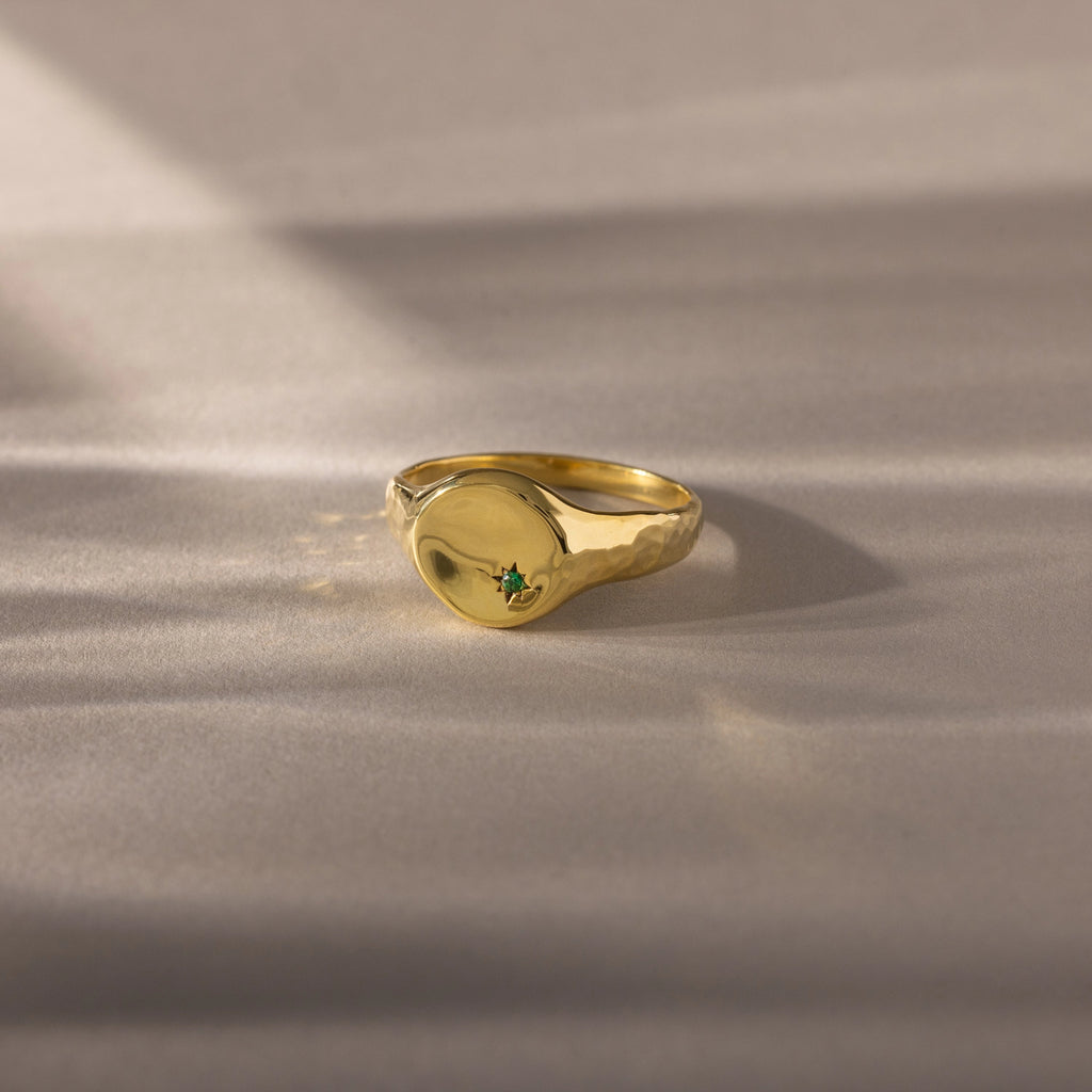 North Star Birthstone Signet Ring Silver 18K Gold Plated