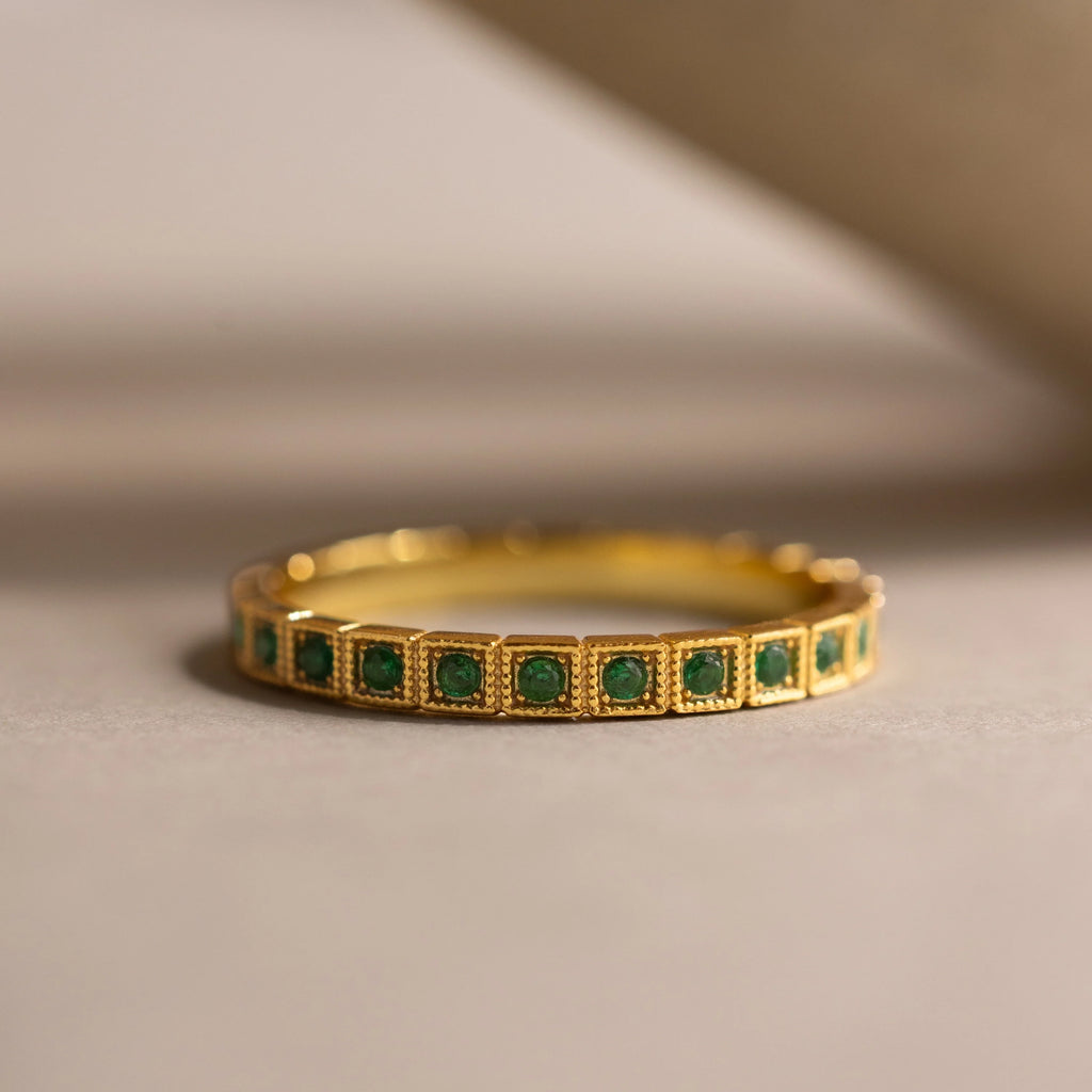 Art Deco Birthstone Eternity Ring Silver 18K Gold Plated