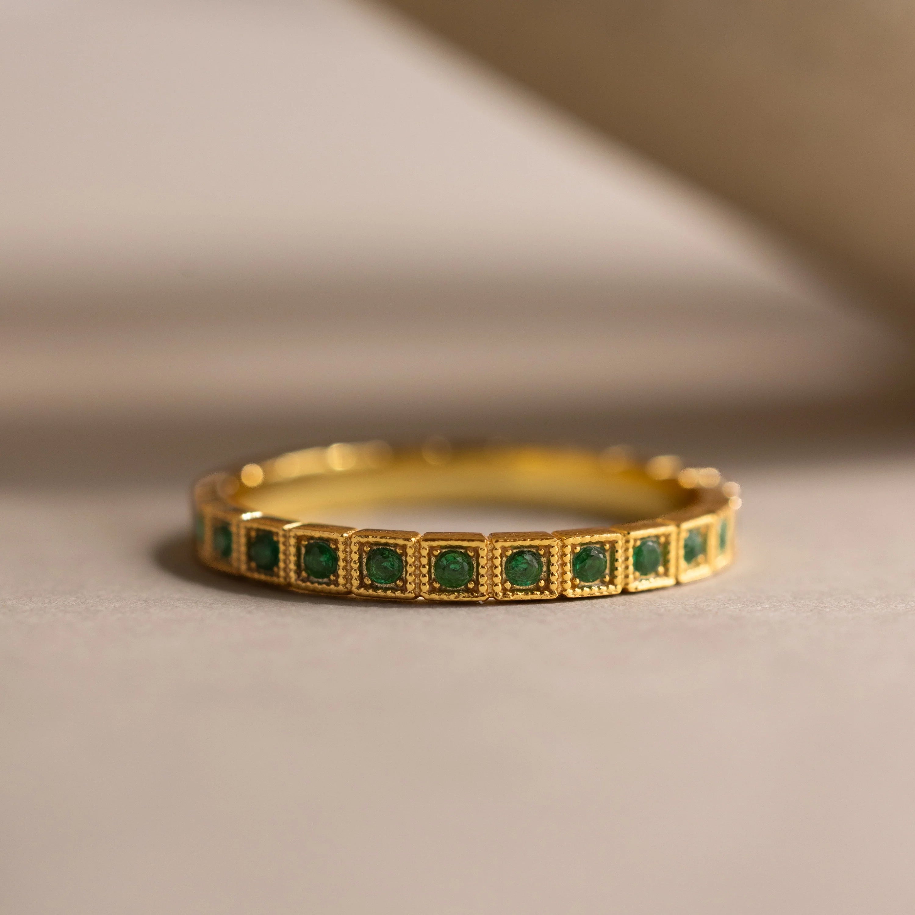 Art Deco Birthstone Eternity Ring Silver 18K Gold Plated