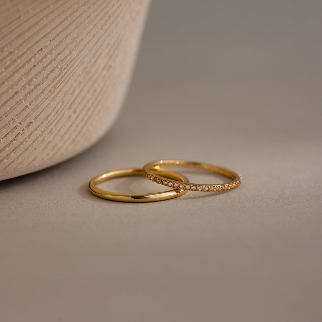 Birthstone Tennis Ring Set Silver 18K Gold Plated
