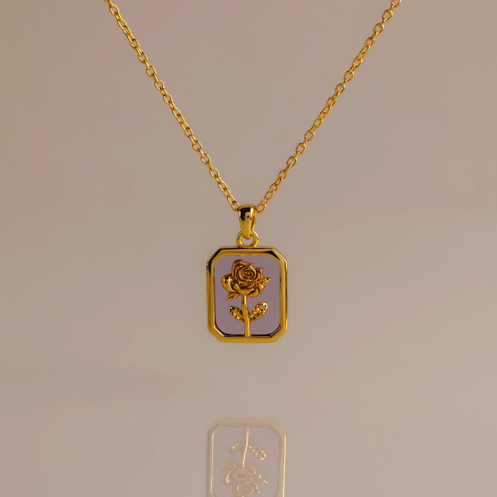 Birth Flower Charm Necklace Silver 18K Gold Plated
