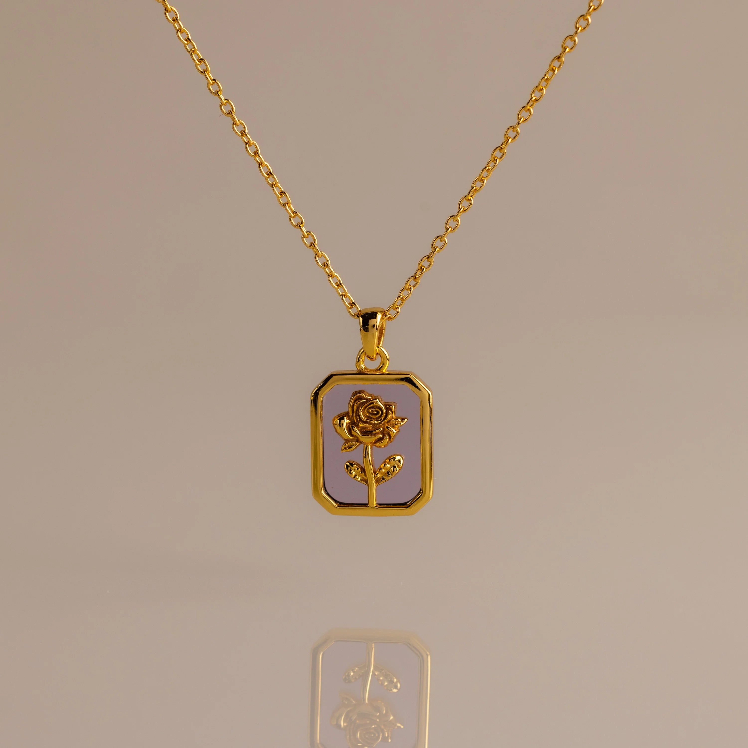 Birth Flower Charm Necklace Silver 18K Gold Plated