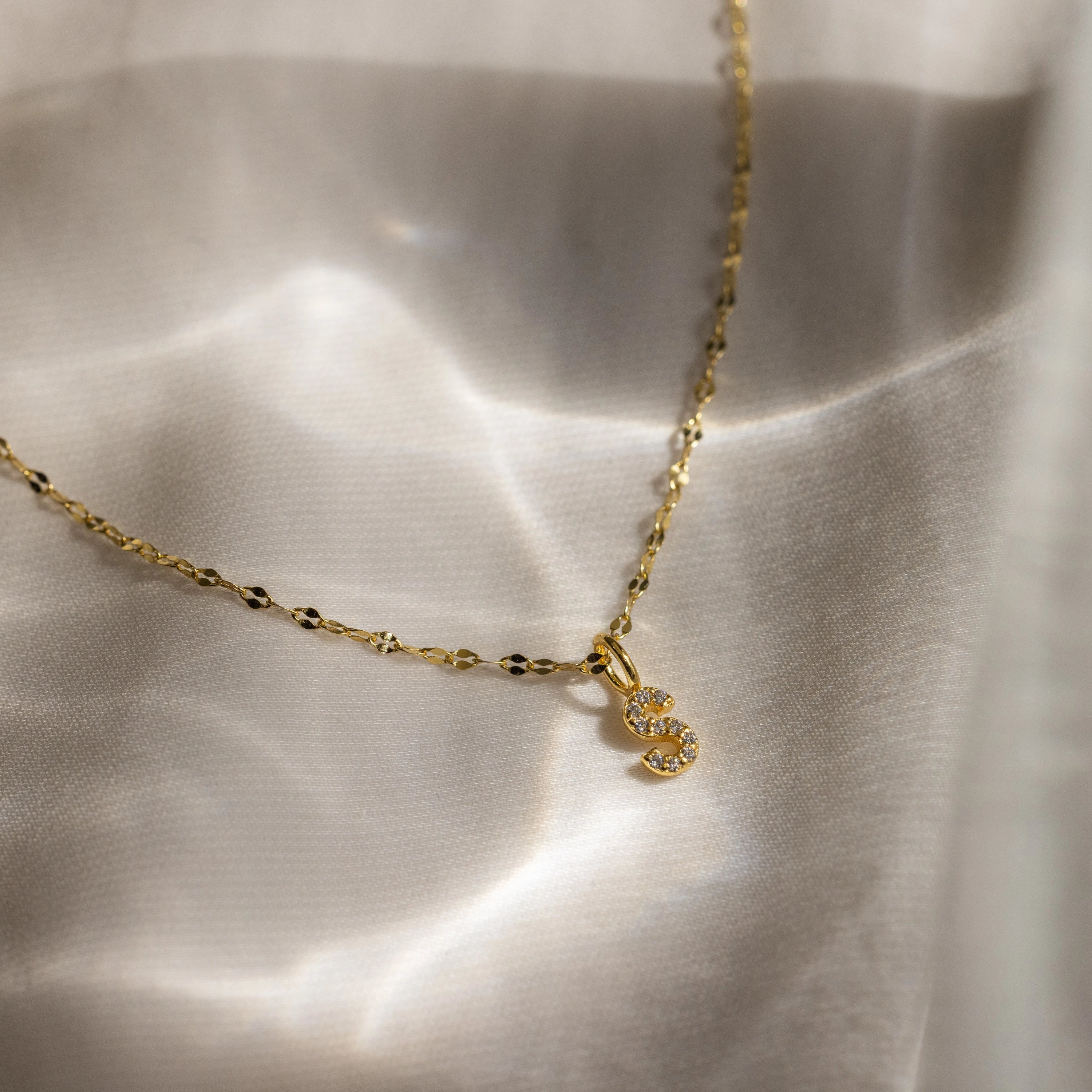 Dainty Pave Letter Necklace Silver 18K Gold Plated