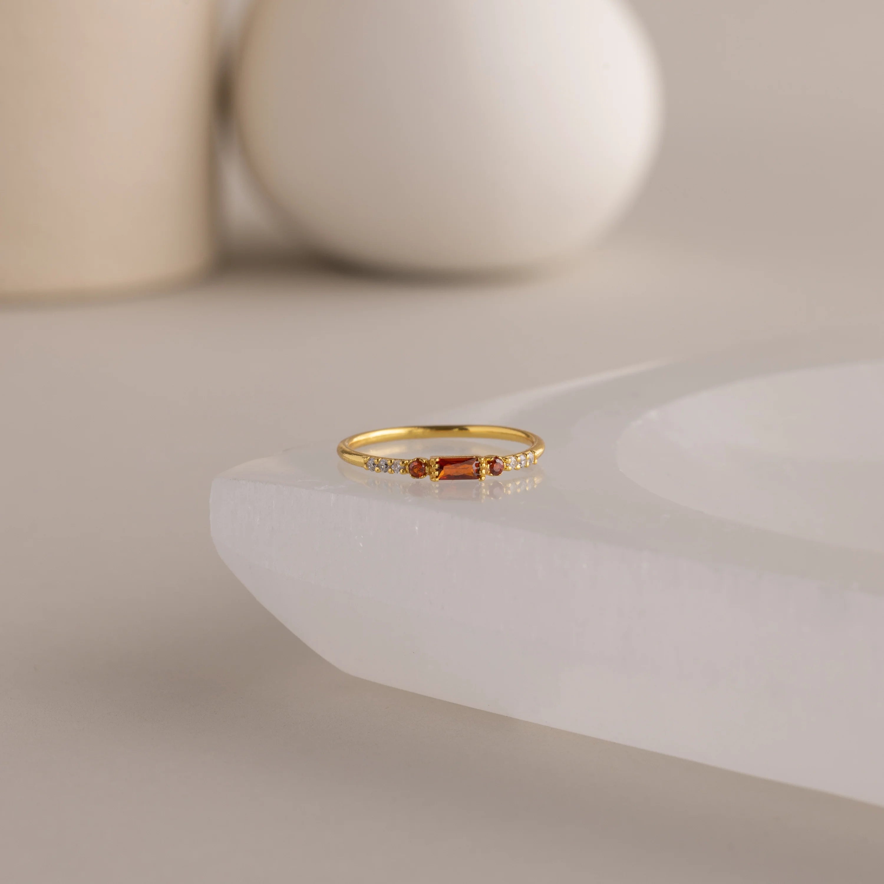 Dainty Baguette Birthstone Ring Silver 18K Gold Plated