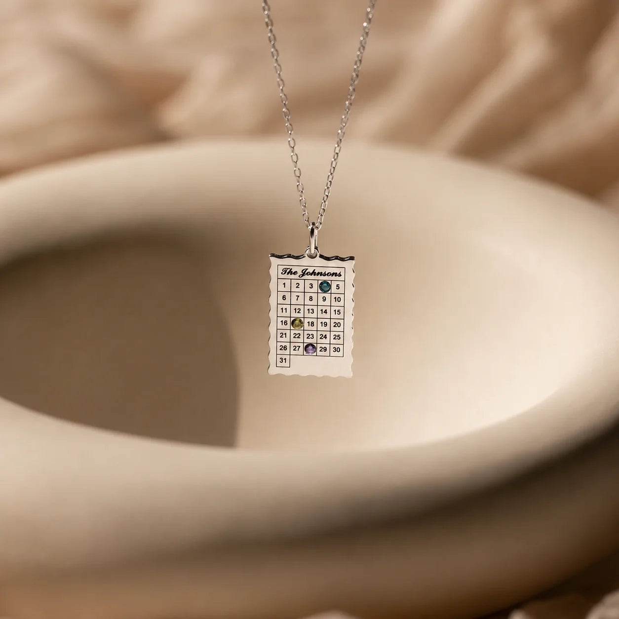 Calendar Birthstone Charm Necklace