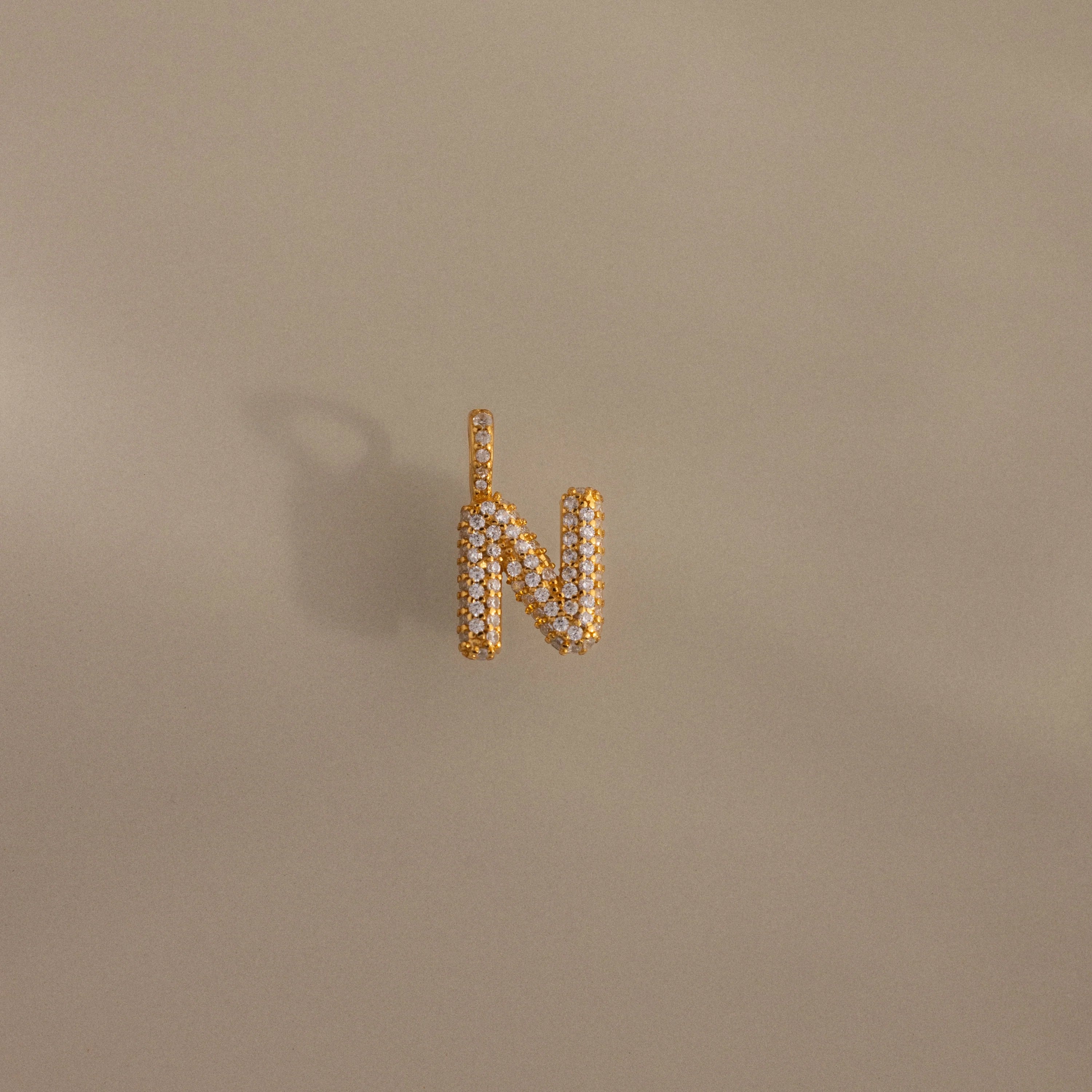 Diamond Pave Bubble Letter Charm Silver 18K Gold Plated