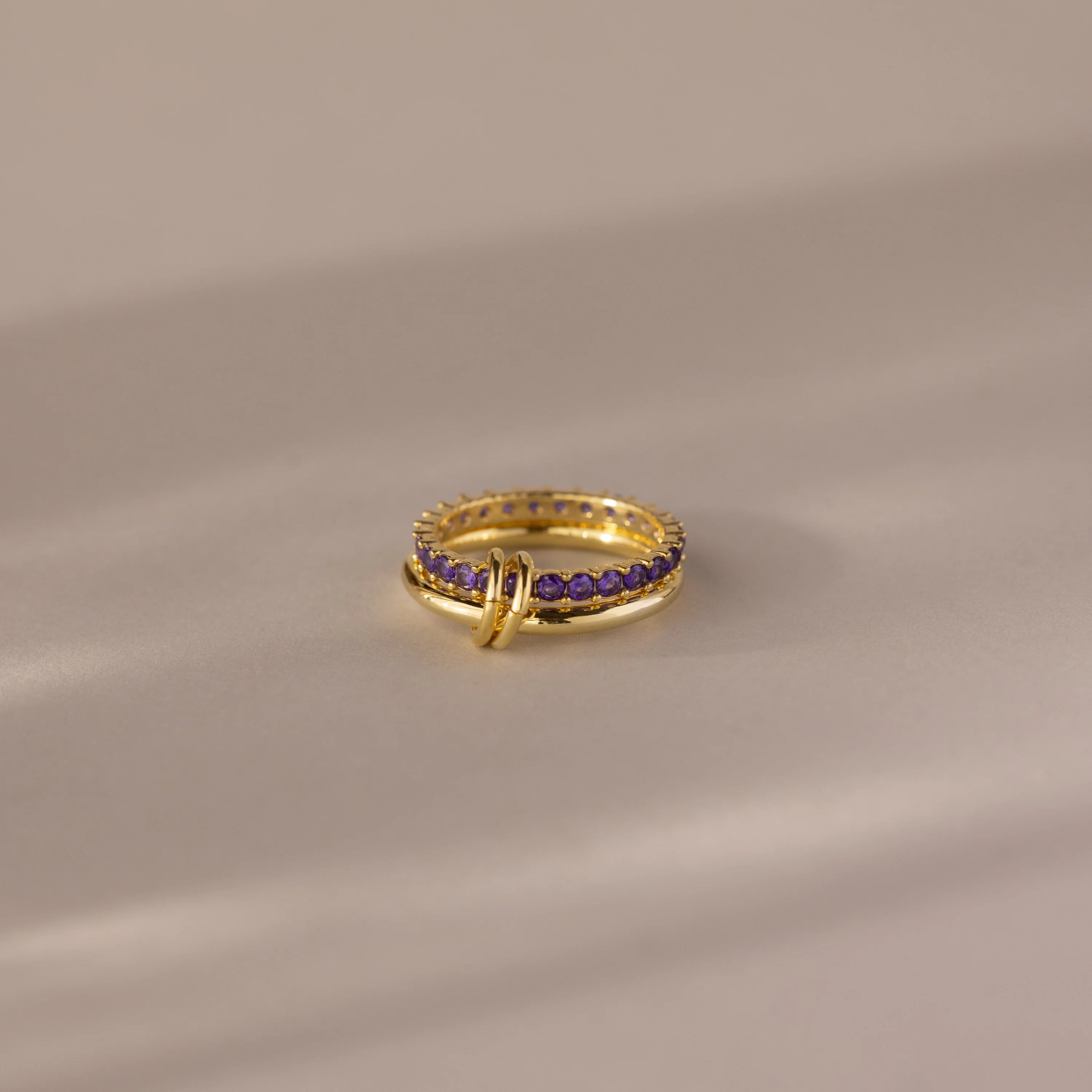 Duo Birthstone Eternity Band Linked Ring Set Silver 18K Gold Plated