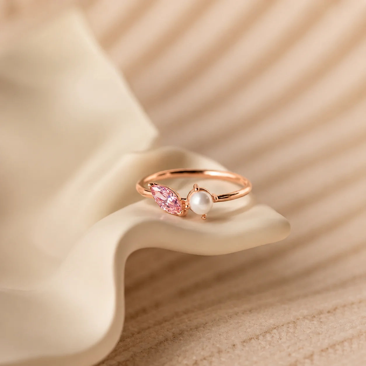 Marquise Birthstone & Pearl Stackable Ring