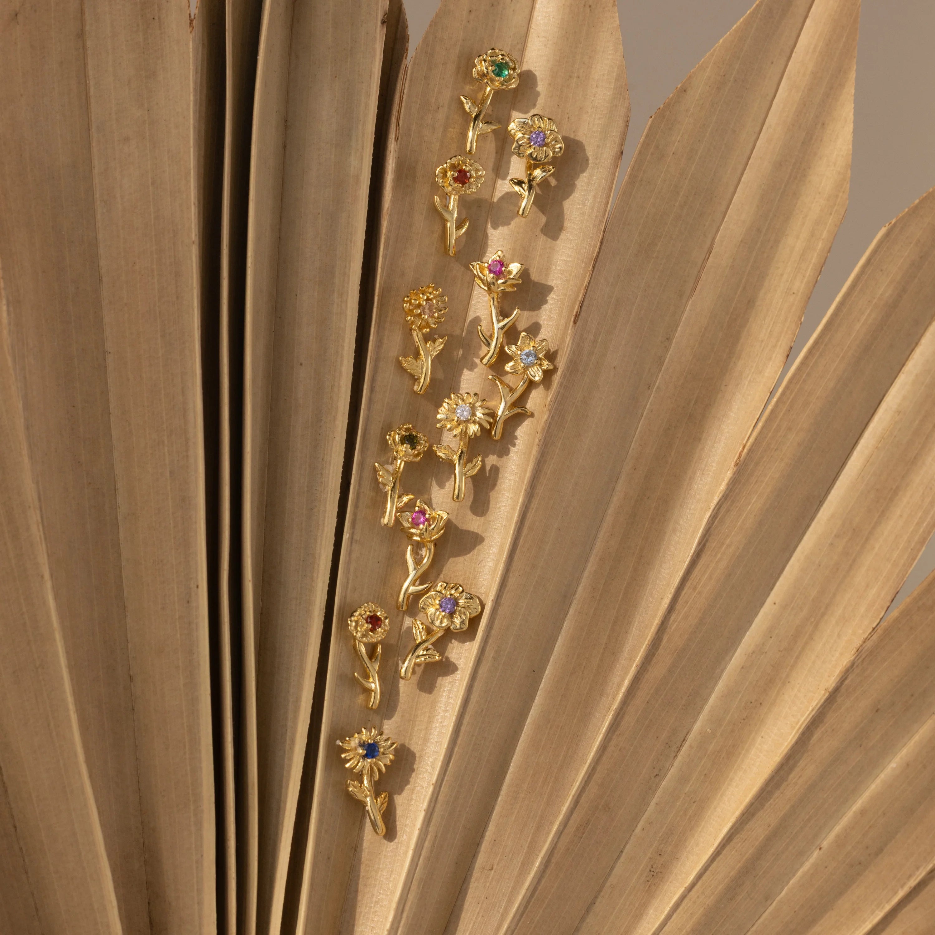 Birth Flower Stud Earrings Silver 18K Gold Plated