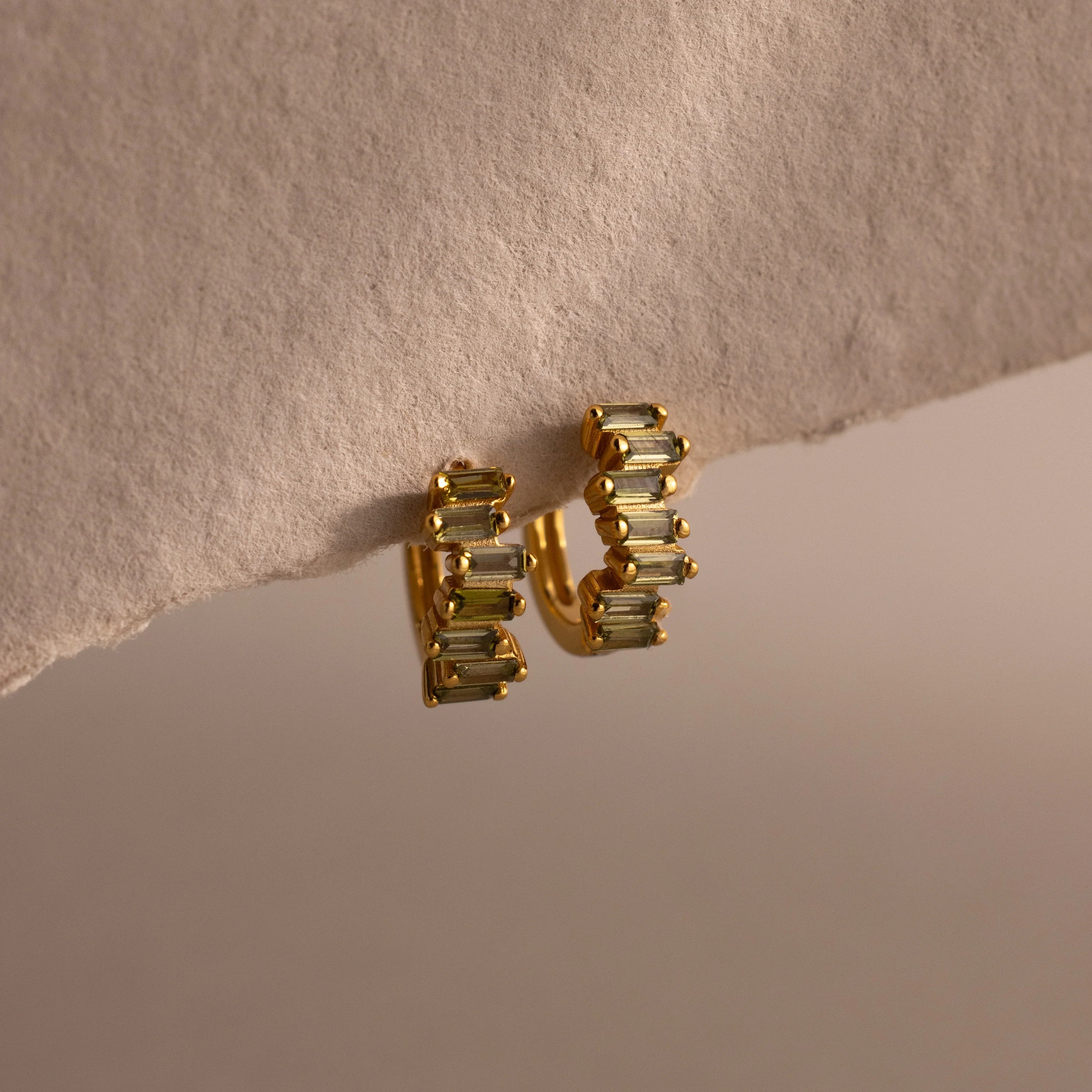 Staggered Baguette Birthstone Huggies Silver 18K Gold Plated
