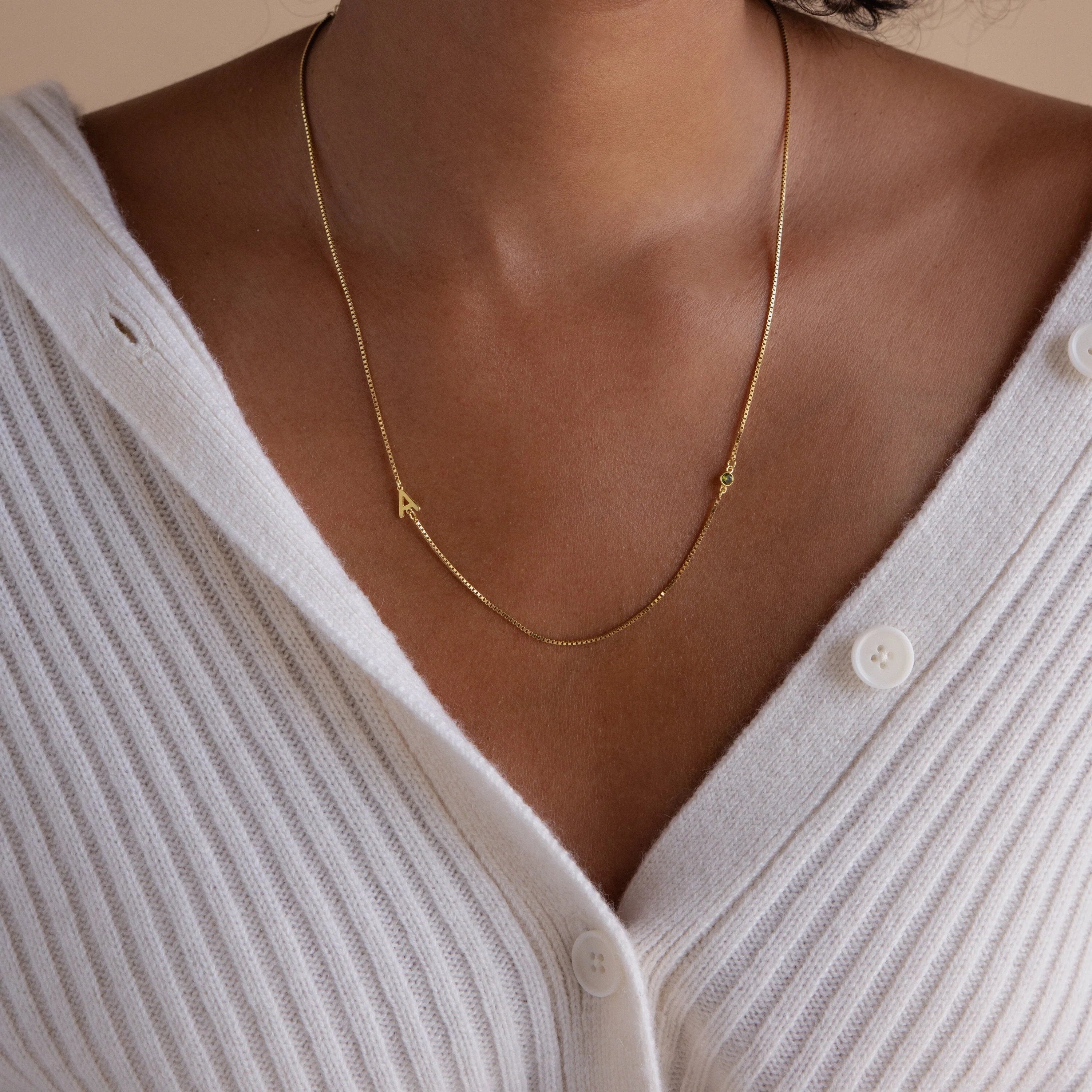 Birthstone Initial Necklace