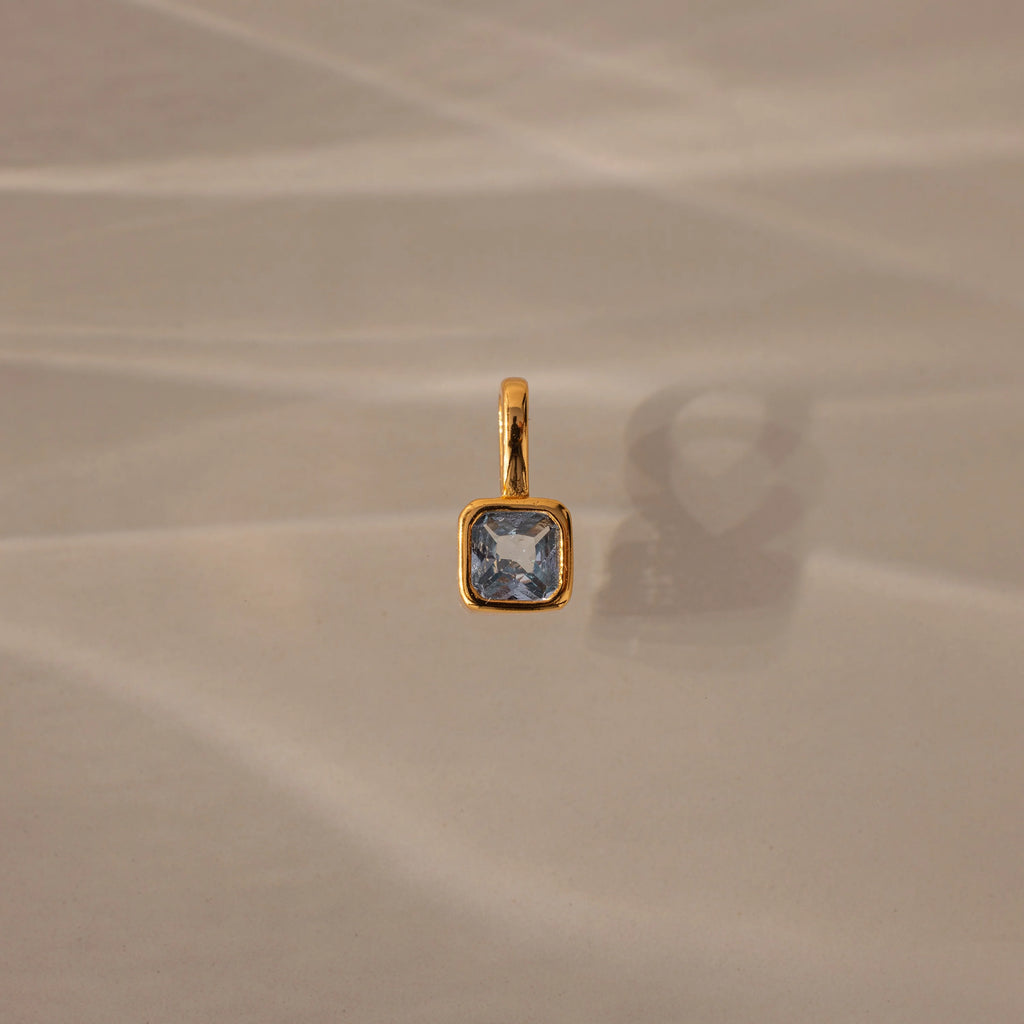 Square Bezel Birthstone Charm Silver 18K Gold Plated