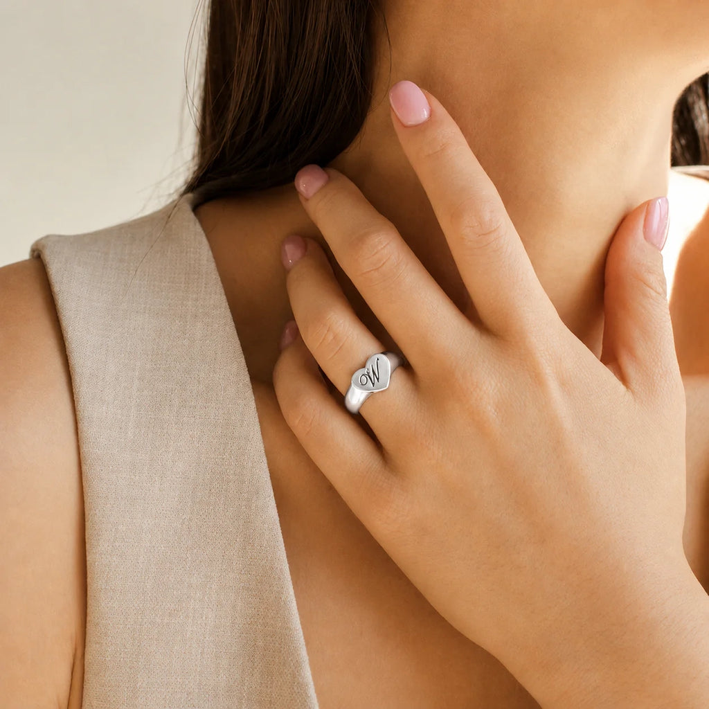 Traditional Initial Heart Signet Ring